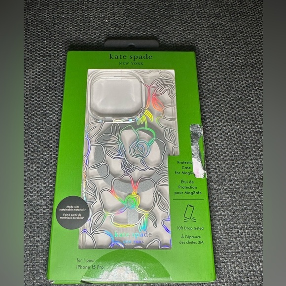 Kate Spade iPhone 15 Pro (6.1”) MagSafe Protective Case Floral Iridescent NIB - Picture 4 of 8